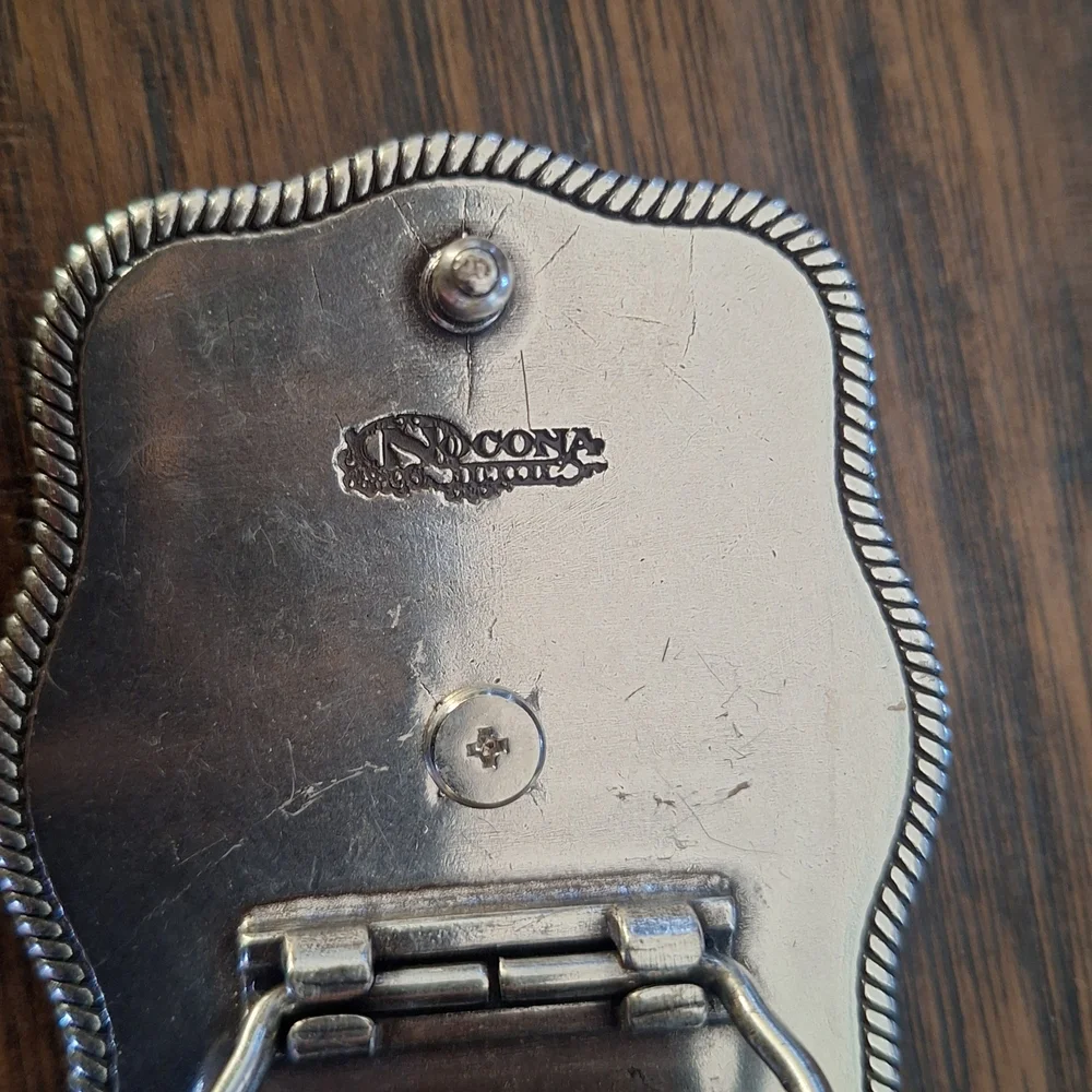 Nocona Brown Leather Floral Embossed Belt with Silver Bull Rider Buckle